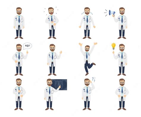 Free Vector | Doctor emoji set on white background happiness and anger