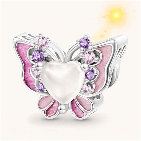 Gnoce Color Changing Pink Butterfly Bead with Heart Gemstone Charm - Gnoce.com