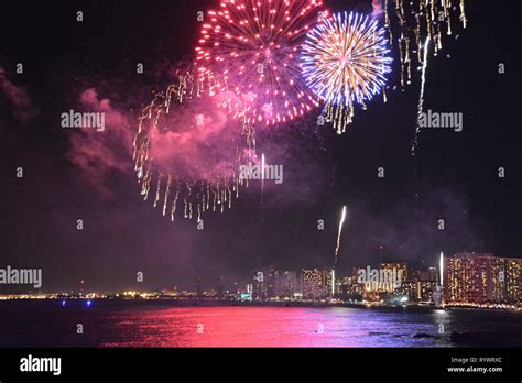 Fireworks at Waikiki Stock Photo - Alamy