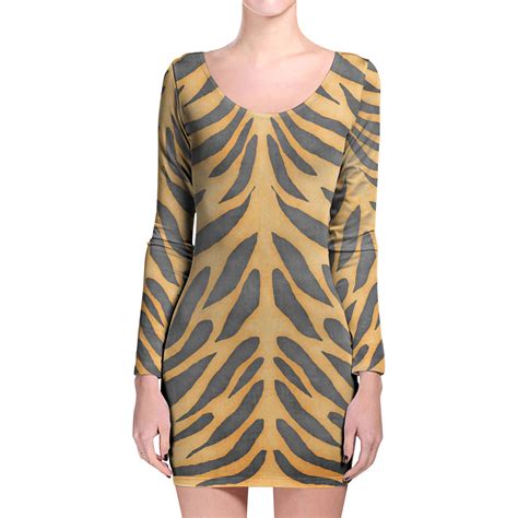 Tiger Print Longsleeve Bodycon Dress - Dresses