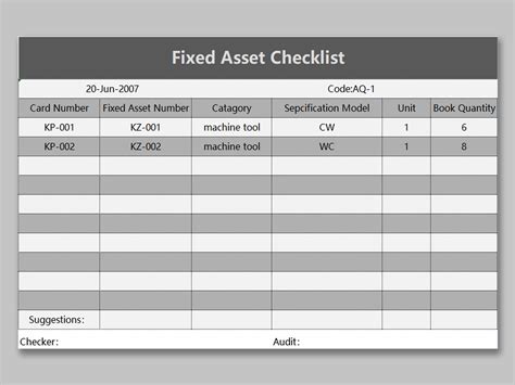 EXCEL of Fixed Assets Checklist.xlsx | WPS Free Templates