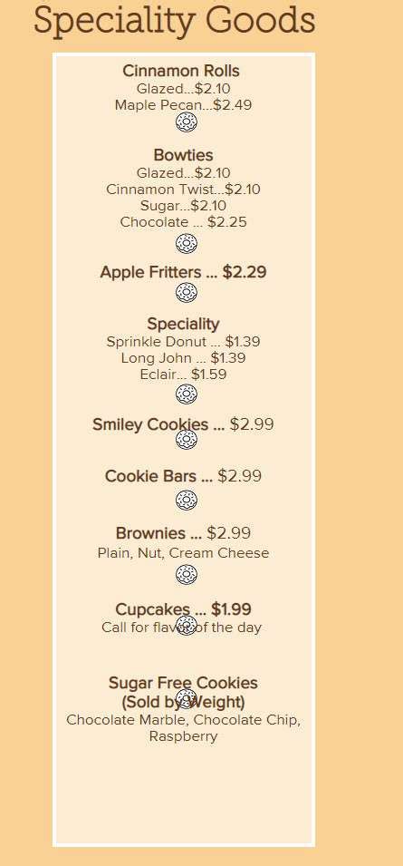 Munster Donuts menu in Munster, Indiana, USA