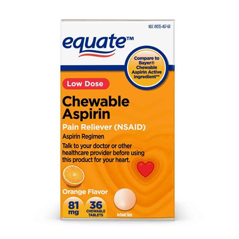 Equate Aspirin 81 mg Pain Reliever (NSAID) Chewable Tablets, Low Dose Aspirin, Orange Flavor, 36 ...