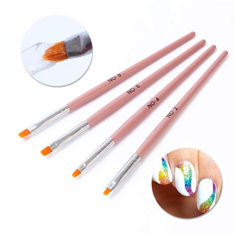 4pcs Gel Nail Polish Poly Extension Brush Nail Art Painting Pen Nylon Hair Flat Head Manicure ...