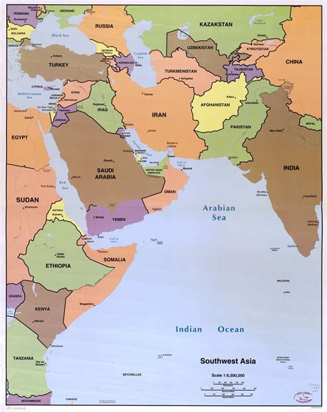 Large scale political map of Southwest Asia with capitals - 1996 ...