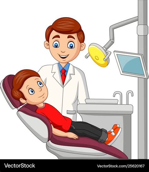 Cartoon little boy in dentist office Royalty Free Vector