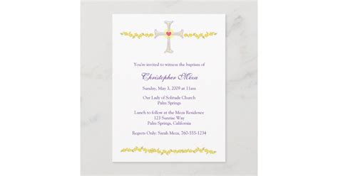 Baptism Invitation, Cross with Heart Invitation Postcard | Zazzle