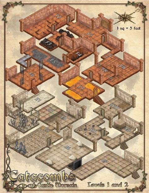 Map of Catacombs of Castle Morsain - levels 1 and 2 | Dungeon maps, Fantasy world map, Tabletop ...