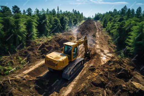 Premium AI Image | Bulldozers digging a dirt road in a forest Global ...