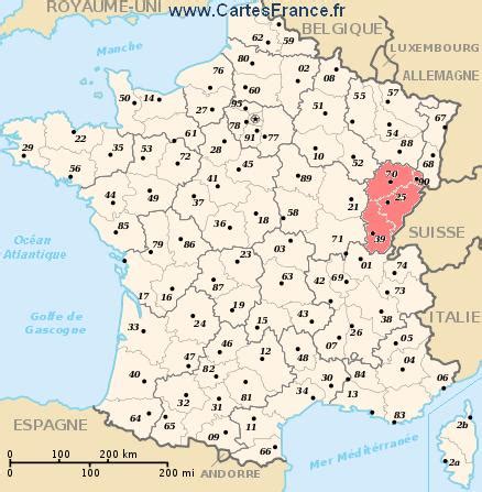 FRANCHE-COMTE : Carte, plan, villes de la région Franche-Comté