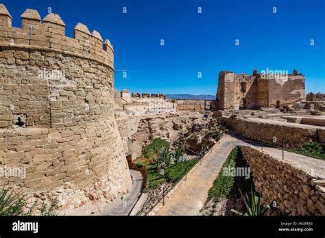 Almeria castle (Alcazaba of Almeria) on a beautiful day, Spain Stock ...