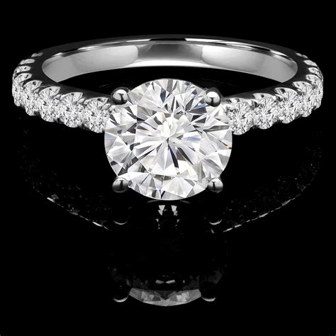 Round Cut Diamond Multi-Stone 4-Prong Engagement Ring with Round Diamond Accents in White Gold ...