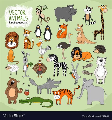 Hand-drawn wild animals collection Royalty Free Vector Image