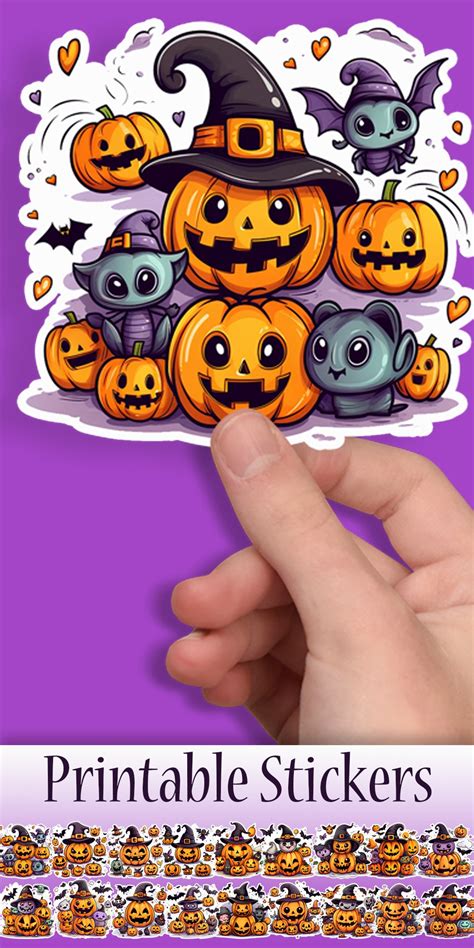 Jack O Lantern Faces Witch Hat Halloween Printable Stickers