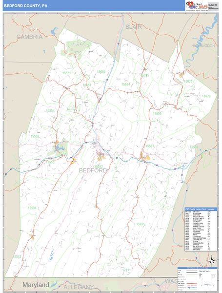 Bedford County, Pennsylvania Zip Code Wall Map | Maps.com.com