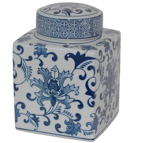 Briton 6 in. Blue and White Square Ceramic Jar-8179600310 - The Home ...