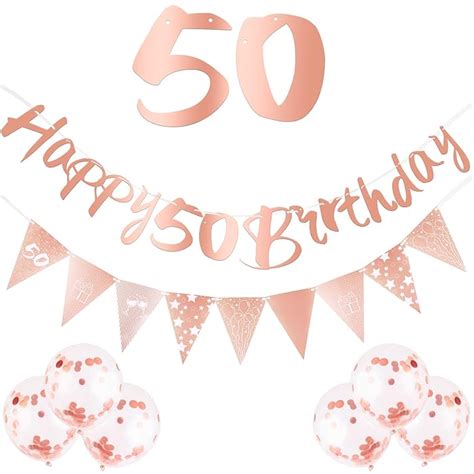 Buy ADXCO 8 Pieces 50th Birthday Decorations Kit Include Rose Gold Happy 50th Birthday Banner ...