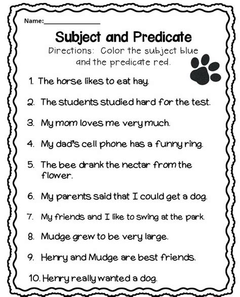 Subject and Predicate 1st Grade | Subject and predicate worksheets ...