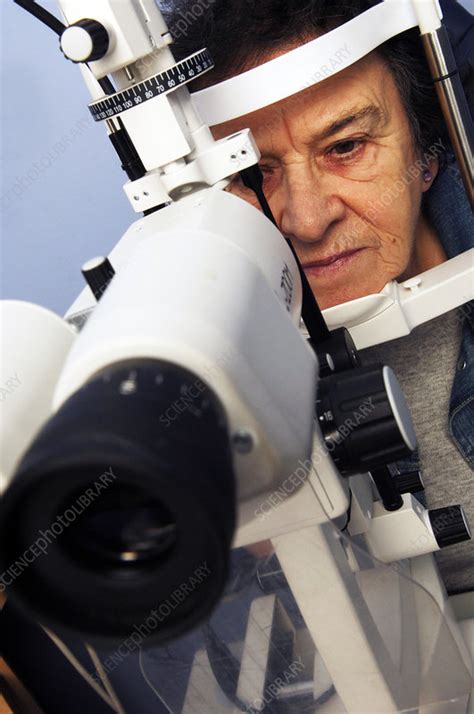 Slit lamp eye examination - Stock Image - C054/7953 - Science Photo Library