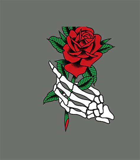 White Skeleton Hand Holding a Red Rose Tattoo Graphic Digital Art by Kenzib Rithv - Fine Art America