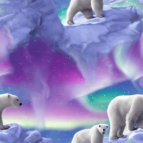 Polar Bears Under the Northern Lights · Creative Fabrica