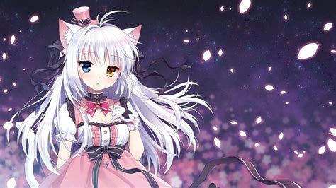 anime, Anime Girls, Cat Girl, Heterochromia, Nekomimi, Original Characters, Gloves, White Hair ...