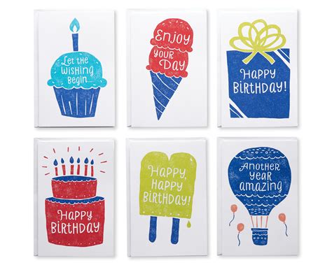 American Greetings Birthday Cards Bundle, Ink-Stamped Artwork, 3.25" x 6.75", Envelopes included ...