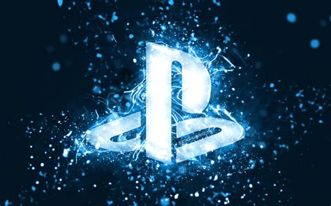 Download wallpapers PlayStation blue logo, 4k, blue neon lights ...