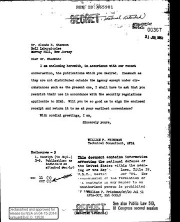 Cover Letter Forwarding Requested Documents, 21 July 1951 : William F. Friedman : Free Download ...