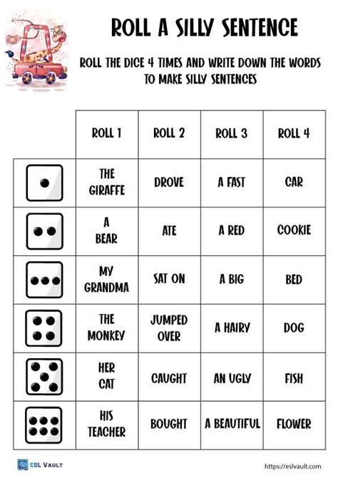 4 silly sentence worksheets - ESL Vault