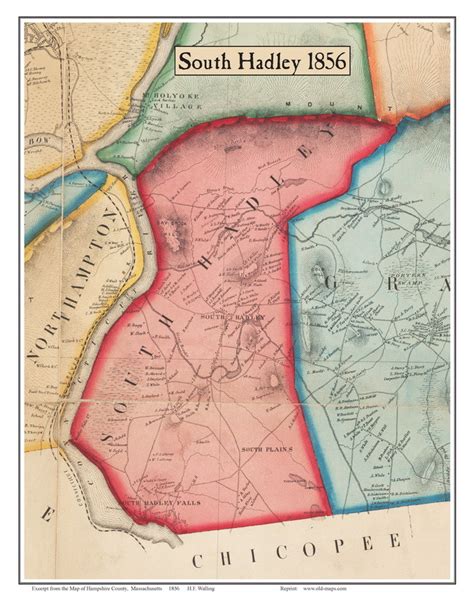 South Hadley, Massachusetts 1856 Old Town Map Custom Print - Hampshire Co. - OLD MAPS