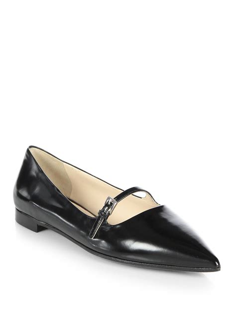 Prada Polished Leather Mary Jane Flats in Black | Lyst