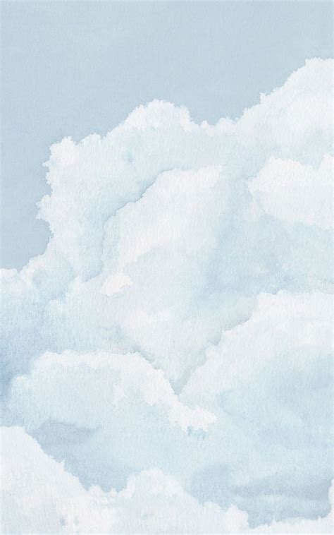 Light Blue Cloudy Sky Watercolour Wallpaper Mural | Hovia UK | Blue ...