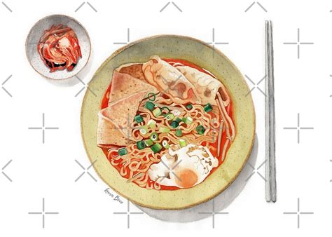 "Korean ramyeon and kimchi on the side" by lauraboin | Redbubble