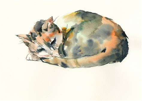 Sleeping Cat Painting, original watercolor, 14 X 11 in | Cat painting ...