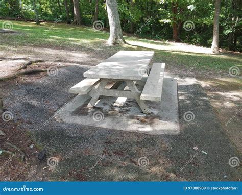 Cement picnic table stock image. Image of grey, gray - 97308909