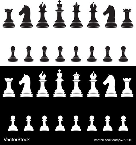 Black and white chess pieces full collection Vector Image