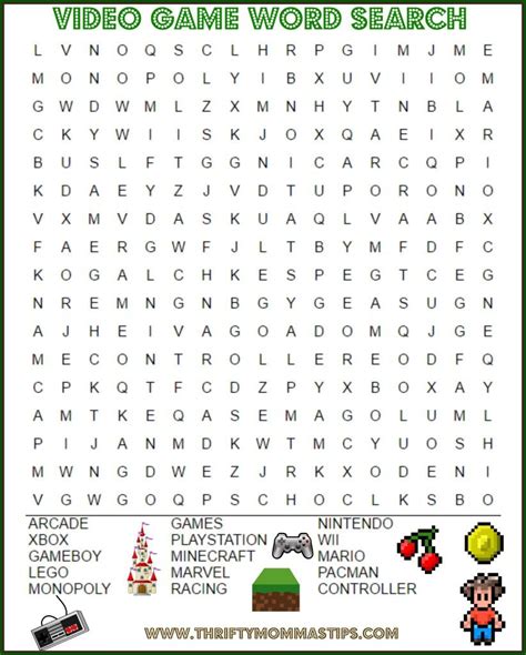 Video Game Themed Word Search for Kids | Video games for kids, Video game party, Superhero party ...