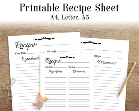 Recipe Sheet Printable Recipe Page Template Blank Recipe