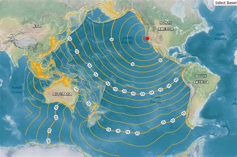 Interactive map of estimated tsunami travel times to coastal locations ...