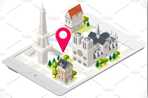 Paris 3D Map on Tablet | Illustrator Graphics ~ Creative Market