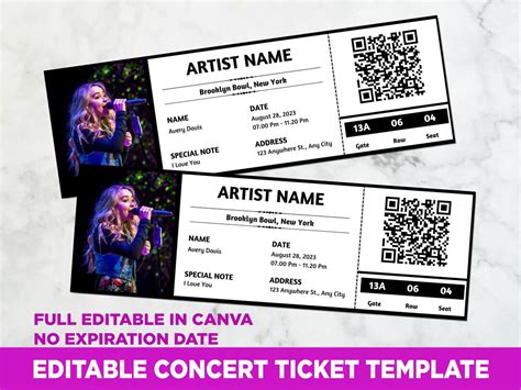 Concert Ticket Template, Editable Concert Ticket Template, Customizable ...