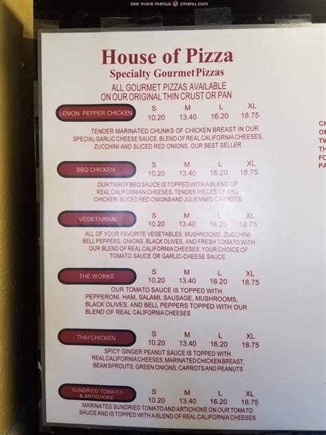 Online Menu of House of Pizza Restaurant, San Diego, California, 92037 ...