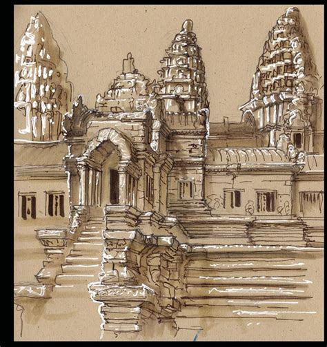 Angkor Wat. My field sketches are done standing up using Tombo watercolor pens and typographers ...