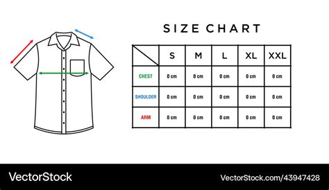 Short sleeve shirt size chart template Royalty Free Vector