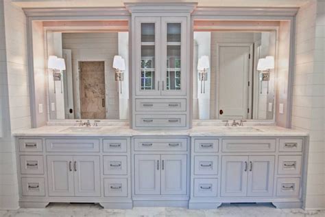 Gorgeous Double Vanity with Center Tower for Extra Storage By: Johnson Custom Cabinets, I ...