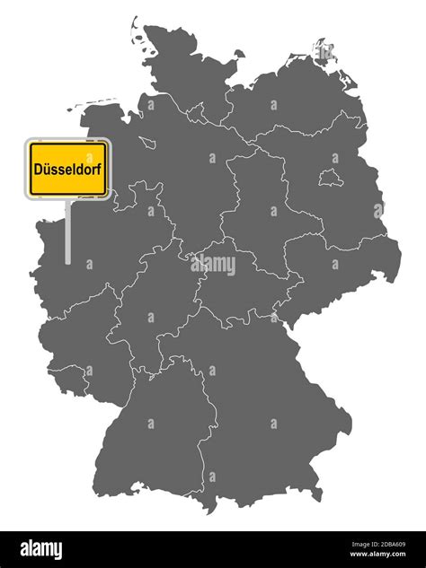 Landkarte von Deutschland mit Ortsschild von Düsseldorf Stock Photo - Alamy