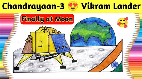 Chandrayaan 3 Moon Landing Drawing | Vikram Lander Drawing | Vikram Lander at Moon Drawing - YouTube