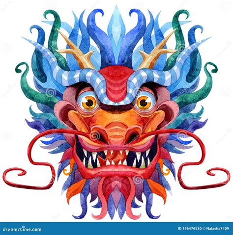 Dragon Chinese Horoscope Character Watercolor Illustration Isolated on White Background Stock ...