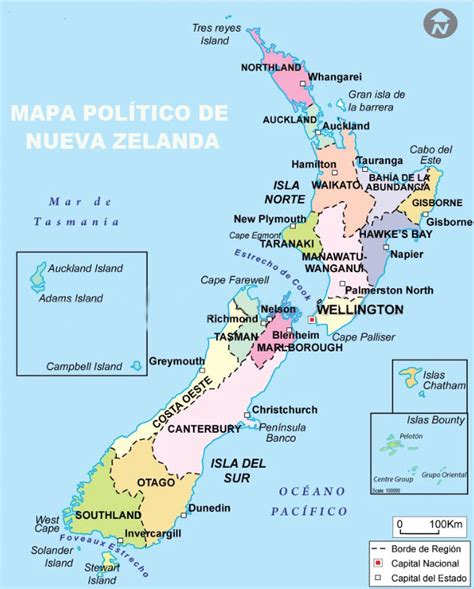 Mapa Politico De Nueva Zelanda